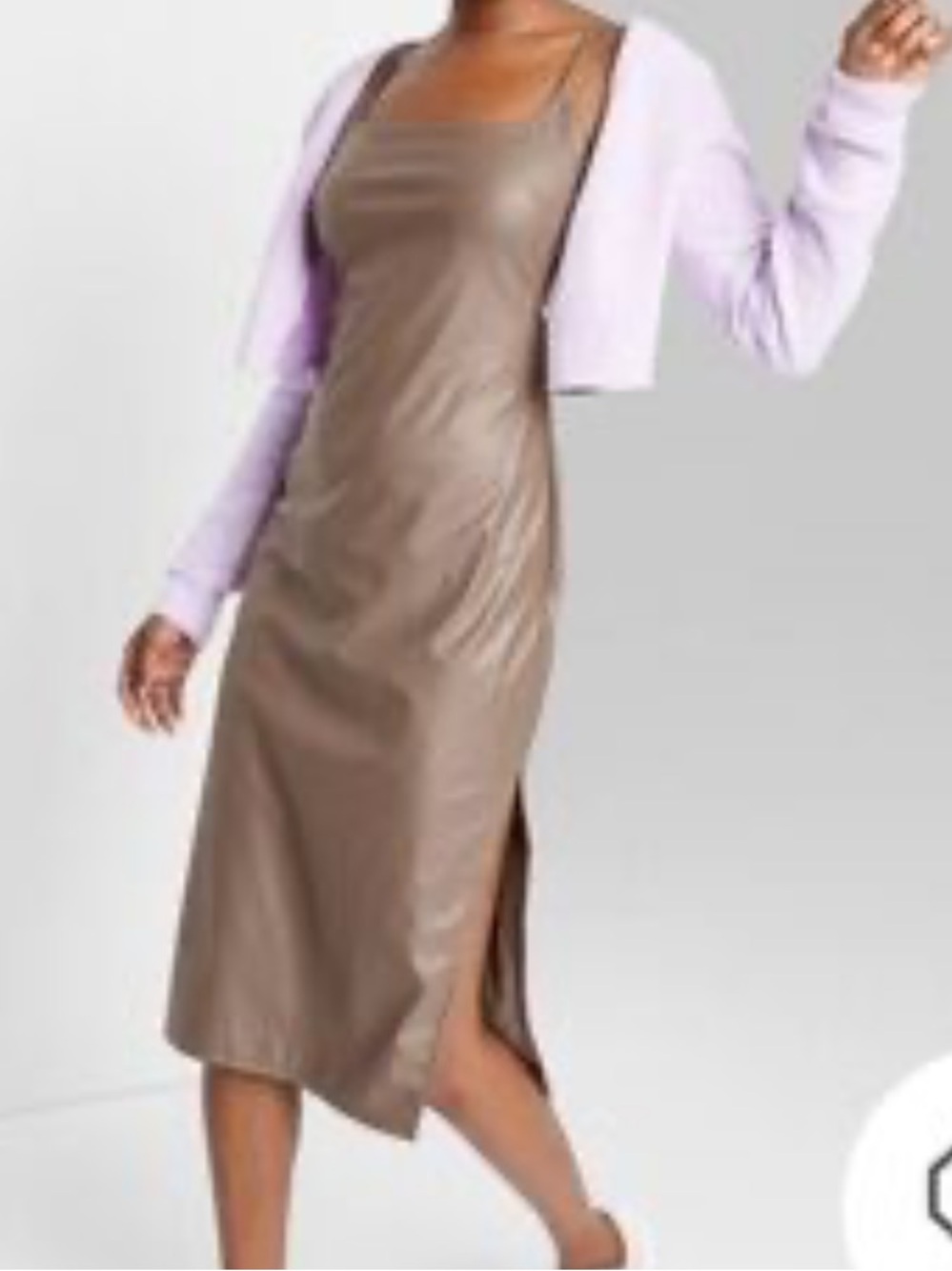 wild fable Brown Faux Leather Slip Midi Dress